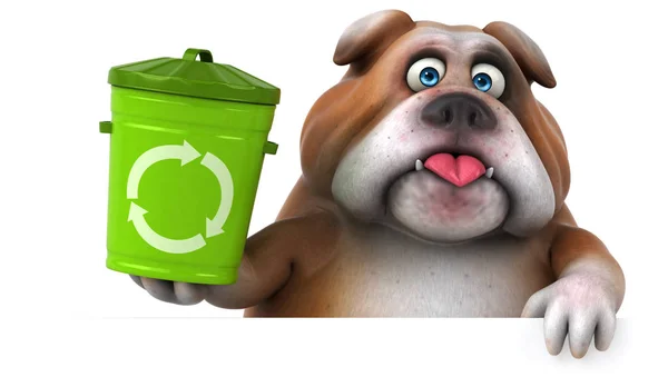 Spaßige Bulldogge Mit Abfalleimer Illustration — Stockfoto