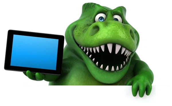 Divertido Dinosaurio Con Tableta Ilustración — Foto de Stock