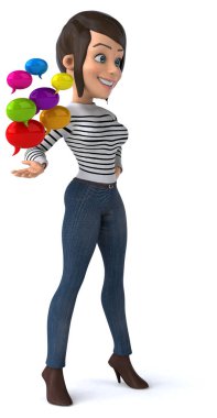 Eğlenceli 3 boyutlu karikatür baloncuklu sıradan karakter kadın