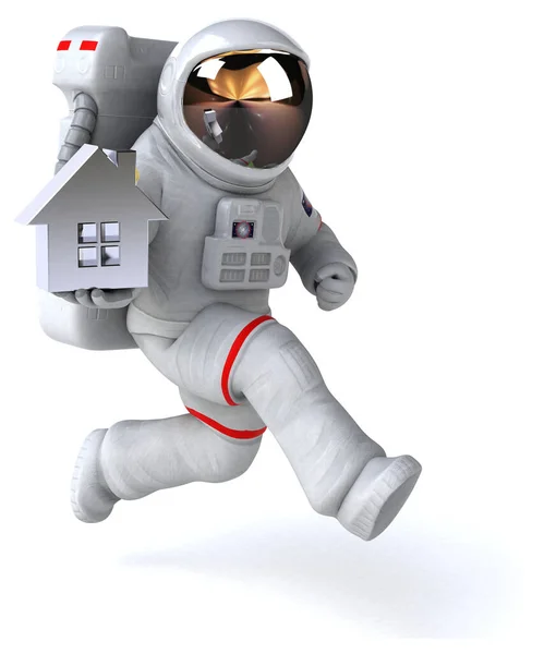 带房子的有趣宇航员 3D图解 — 图库照片