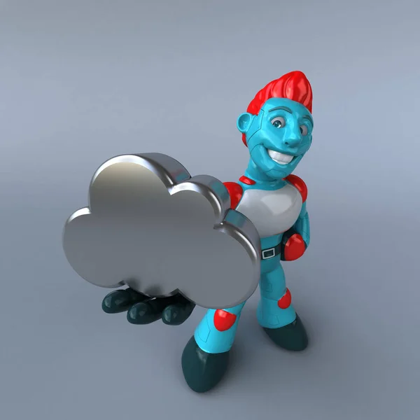 带有云的红色机器人 3D说明 — 图库照片