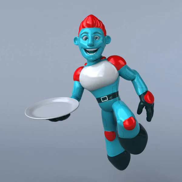 赤いロボットとプレート 3Dイラスト — ストック写真