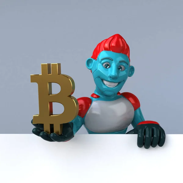 Divertido Personaje Dibujos Animados Con Bitcoin — Foto de Stock
