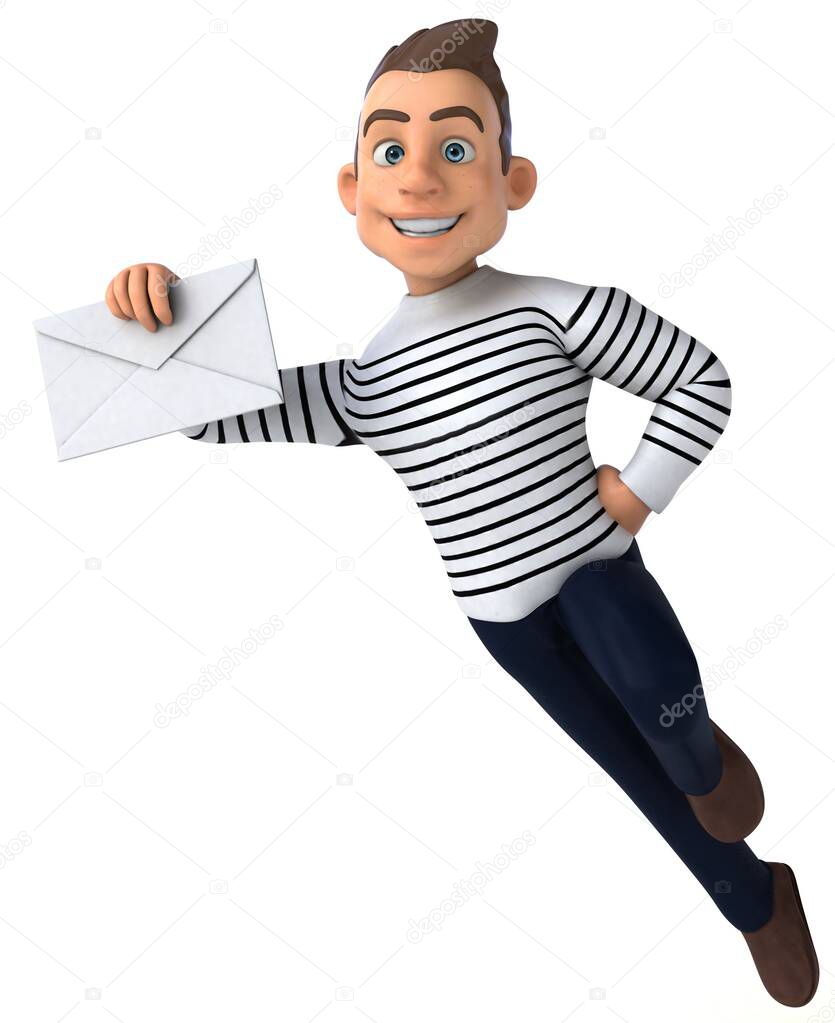 Fun 3D cartoon casual character with letter