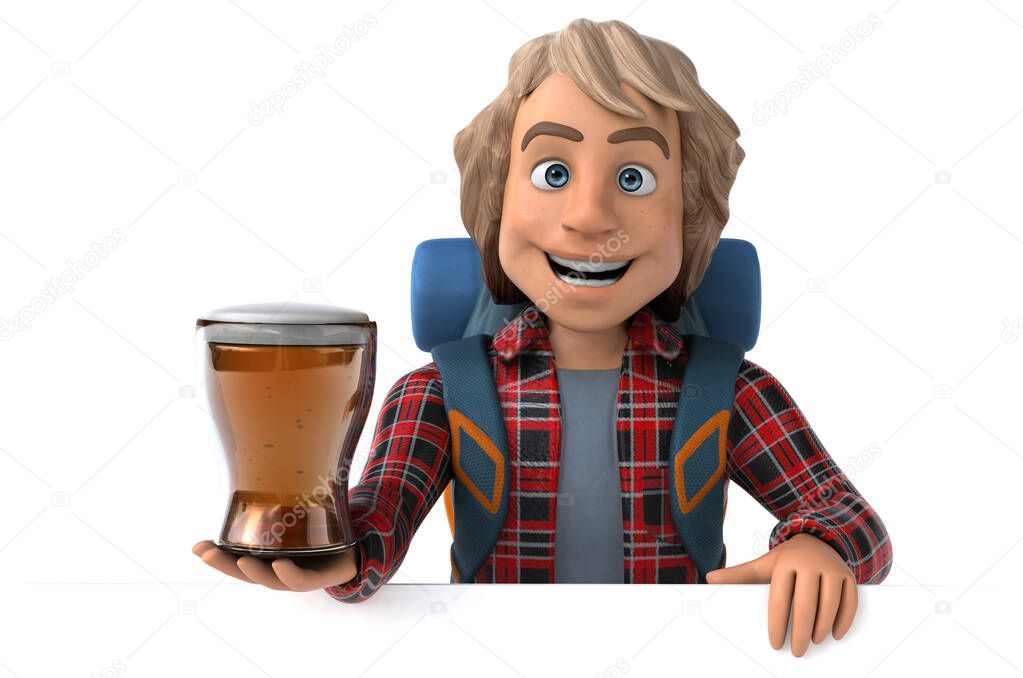 Fun 3D cartoon  character  with beer
