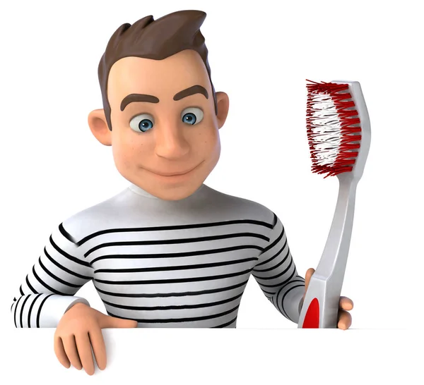 Personagem Desenho Animado Divertido Com Escova Dentes — Fotografia de Stock