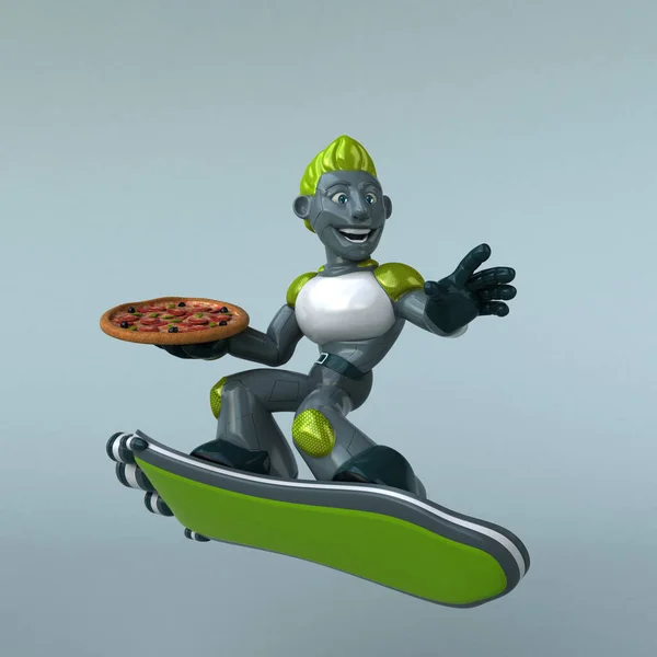 Rolig Tecknad Figur Med Pizza Illustration — Stockfoto