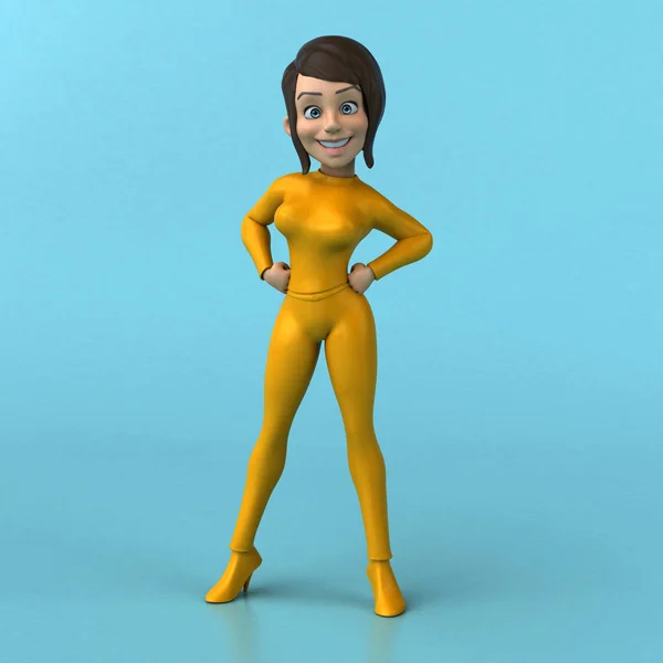 Διασκέδαση Καρτούν Κίτρινο Κορίτσι Χαρακτήρα — Φωτογραφία Αρχείου