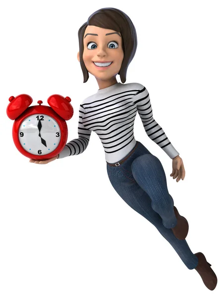 Spaß Cartoon Casual Figur Frau Mit Uhr — Stockfoto