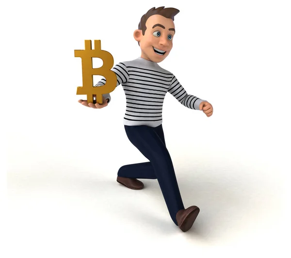 Kul Tecknad Karaktär Med Bitcoin — Stockfoto