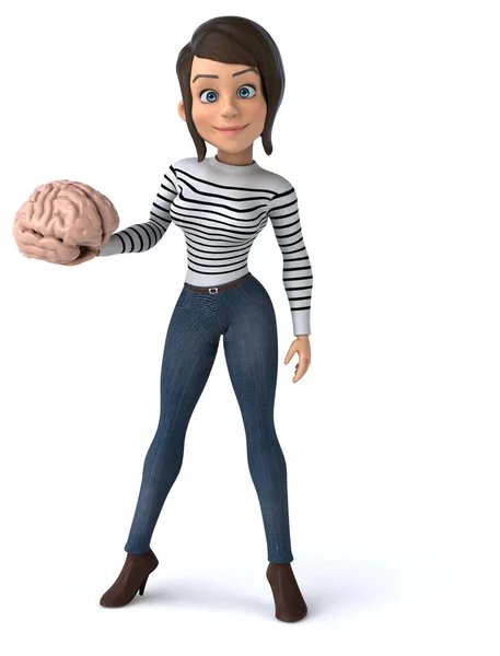 Leuke Cartoon Casual Karakter Vrouw Met Hersenen — Stockfoto