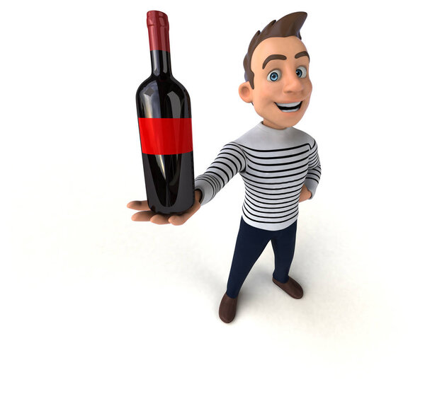 Fun 3D cartoon casual character with wine 