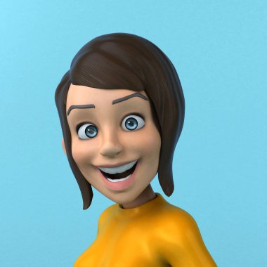 Eğlenceli 3D çizgi film sarı kız karakteri