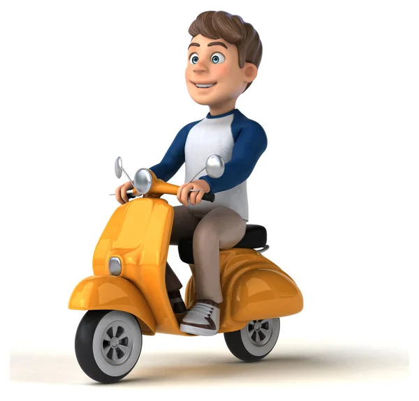3D漫画のキャラクターオンスクーター — ストック写真