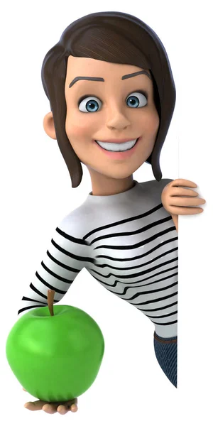 Fun Cartoon Casual Charakter Frau Mit Apfel — Stockfoto