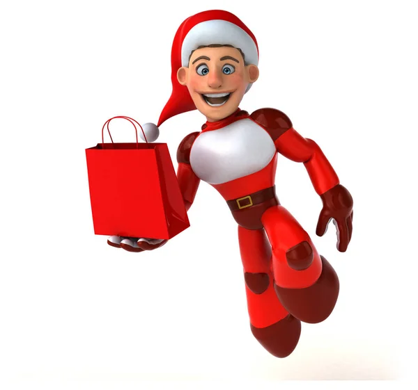 Spaß Super Santa Claus Mit Tasche Illustration — Stockfoto