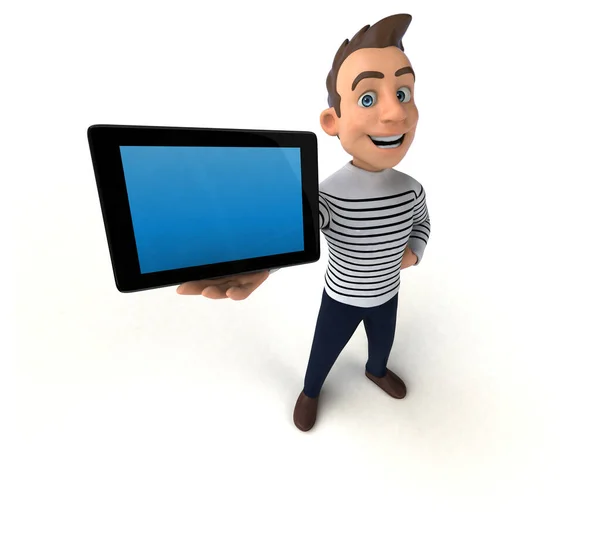 Divertido Personaje Casual Dibujos Animados Con Tableta —  Fotos de Stock