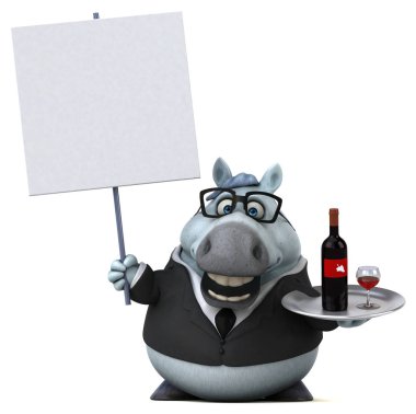 Şaraplı komik çizgi film karakteri - 3D İllüstrasyon