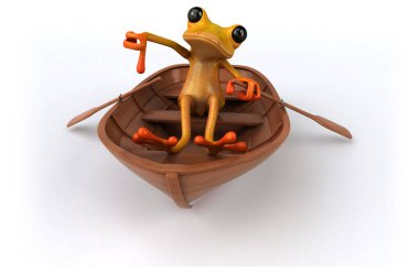 Teknede eğlenceli kurbağa - 3D Görüntü