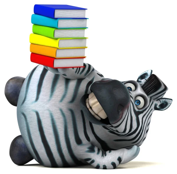 Fun zebra  with books - 3D Illustration