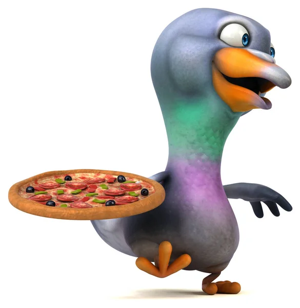 有趣的鸽子与比萨饼 3D说明 — 图库照片