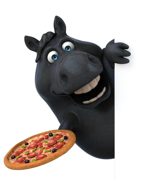 3D漫画のキャラクターとともにピザ — ストック写真