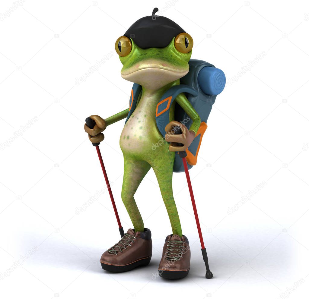 Fun frog backpacker  - 3D Illustration 