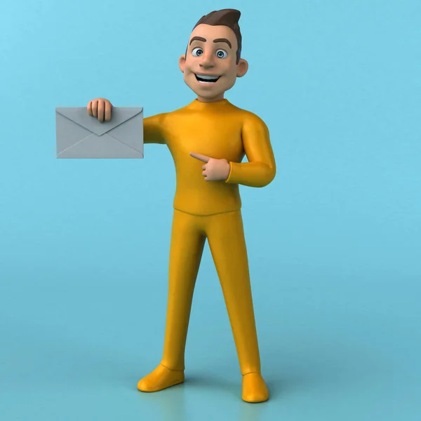 Personagem Amarelo Divertido Desenho Animado Com Envelope — Fotografia de Stock