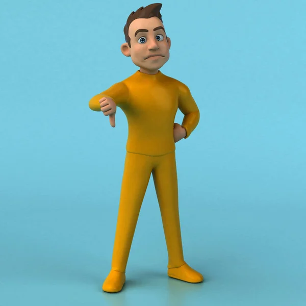 Personagem Amarelo Divertido Desenho Animado Com Polegar Para Baixo — Fotografia de Stock