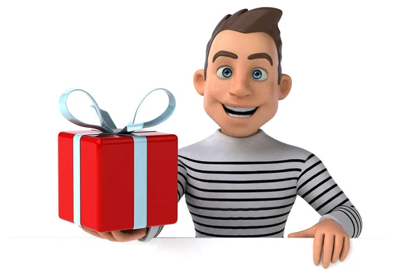 Leuke Cartoon Casual Karakter Met Cadeau — Stockfoto