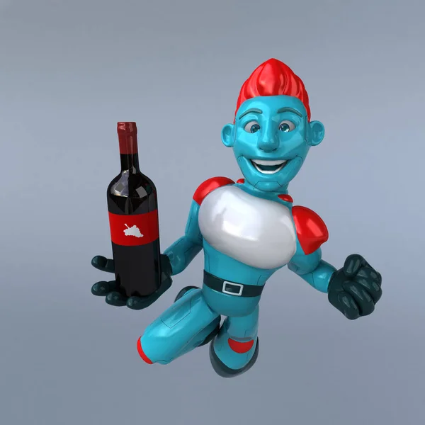 Personagem Desenho Animado Divertido Com Vinho — Fotografia de Stock