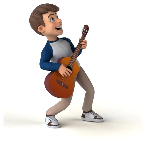 ギターと楽しい3D漫画のキャラクター — ストック写真