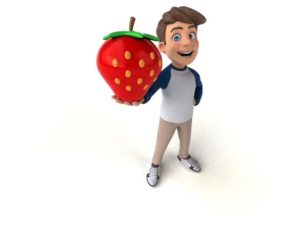 3D cartoon character fun teenager with strawberry