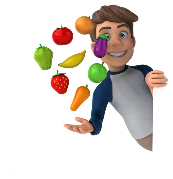 Personnage Dessin Animé Amusant Adolescent Avec Des Fruits — Photo