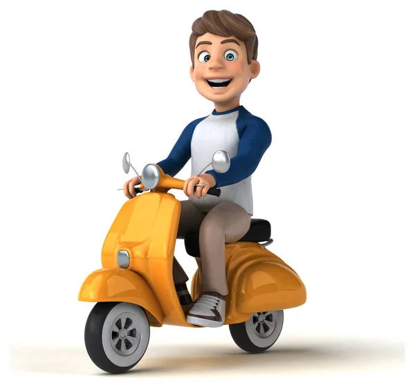スクーター上の楽しい3D漫画のキャラクター — ストック写真