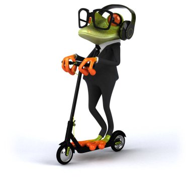 Eğlenceli 3 boyutlu yeşil çizgi film kurbağası scooter 'da