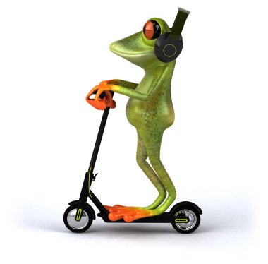 Eğlenceli 3 boyutlu yeşil çizgi film kurbağası scooter 'da
