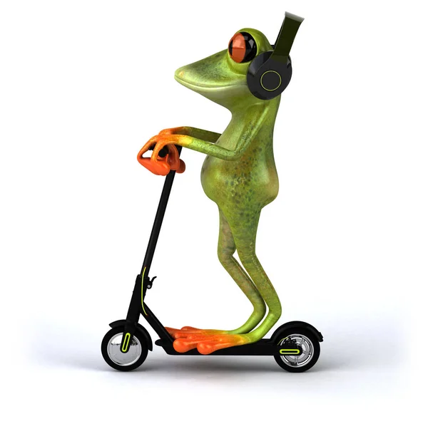 楽しい3D緑の漫画のカエルオンスクーター — ストック写真