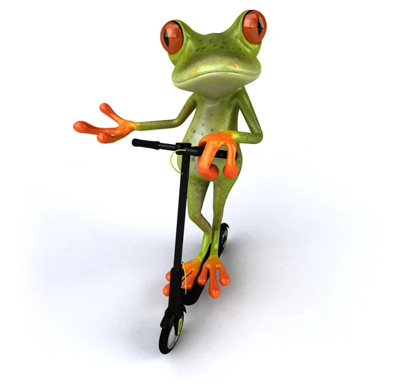 Fun Grenouille Dessin Animé Vert Sur Scooter — Photo