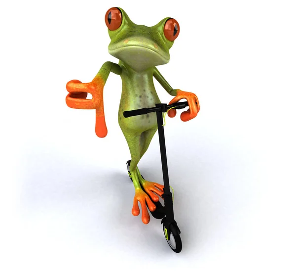 Fun Grenouille Dessin Animé Vert Sur Scooter — Photo