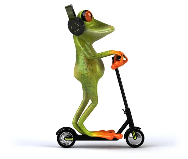 Fun Green Cartoon Frog Scooter — Stock Photo, Image