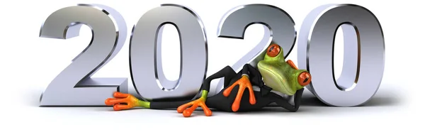Spaß Grüne Karikatur Frog 2020 — Stockfoto