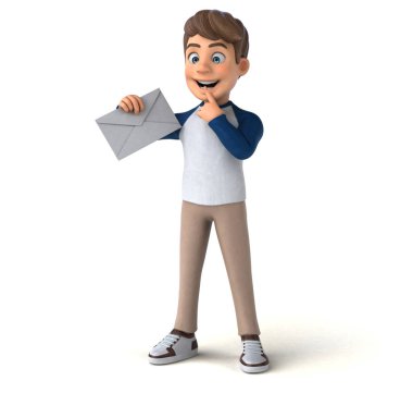 3D cartoon character fun teenager with envelope