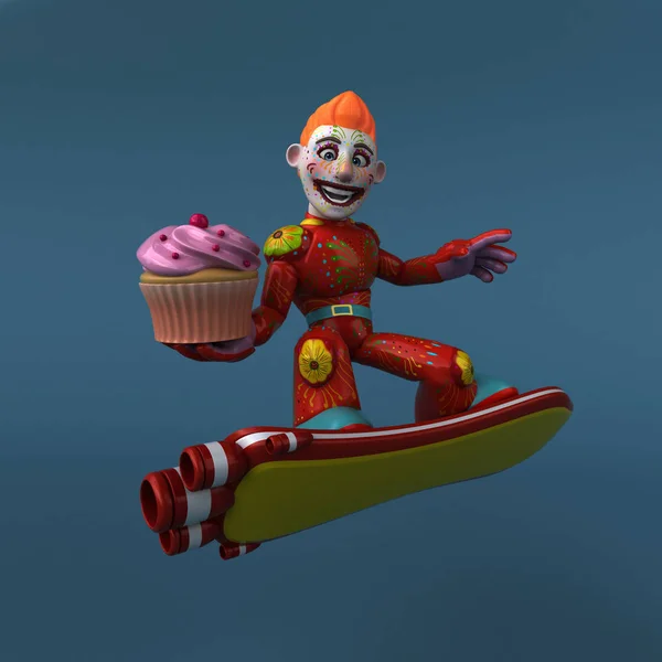 3D漫画のキャラクターとともにカップケーキ — ストック写真