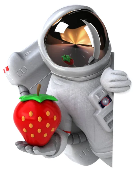 Astronauta Divertido Com Morango Ilustração — Fotografia de Stock
