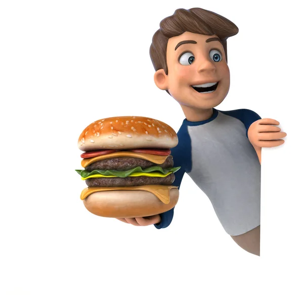 3D漫画のキャラクターとともにハンバーガー — ストック写真