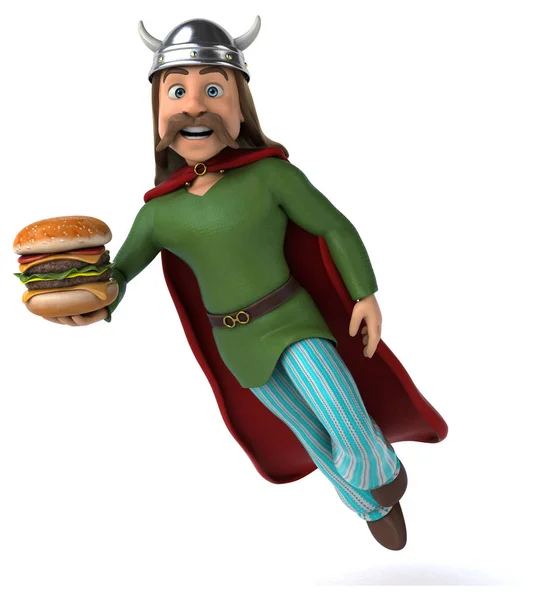 Hamburgerli Çizgi Film Karakteri — Stok fotoğraf