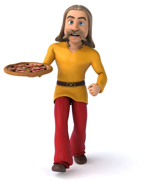 Personagem Desenho Animado Com Pizza — Fotografia de Stock