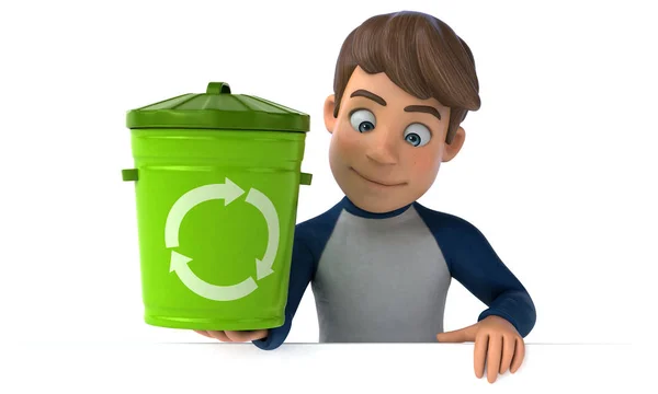 3D卡通人物与垃圾桶 — 图库照片