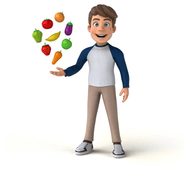 Desenhos Animados Personagem Divertido Adolescente Com Frutas — Fotografia de Stock